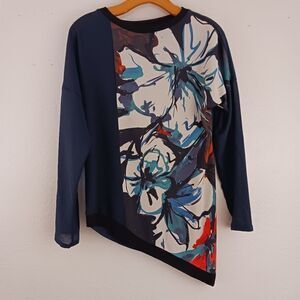 Zara W/B Collection  Blue  Asymmetrical  Long Sleeve Blouse S
